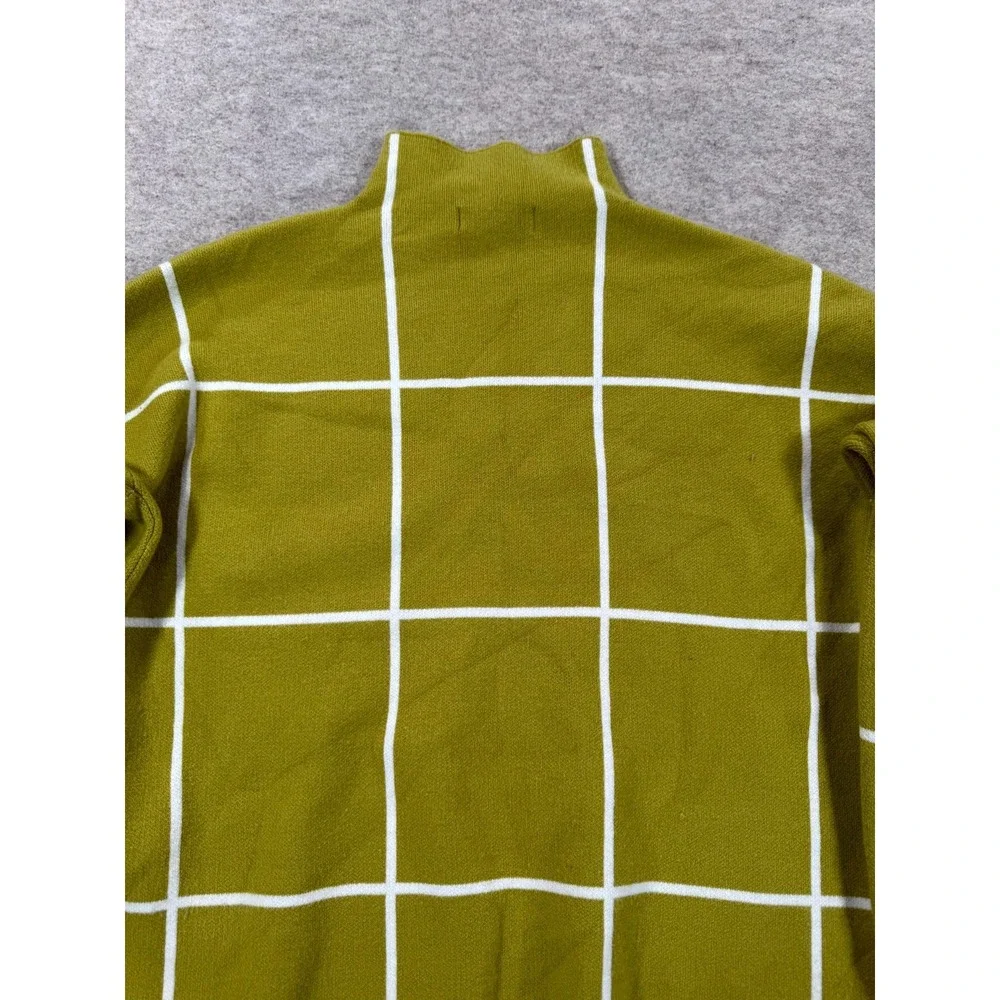 Cynthia Rowley Sweater Women Medium Green White Windowpane Long Sleeve Mock Neck